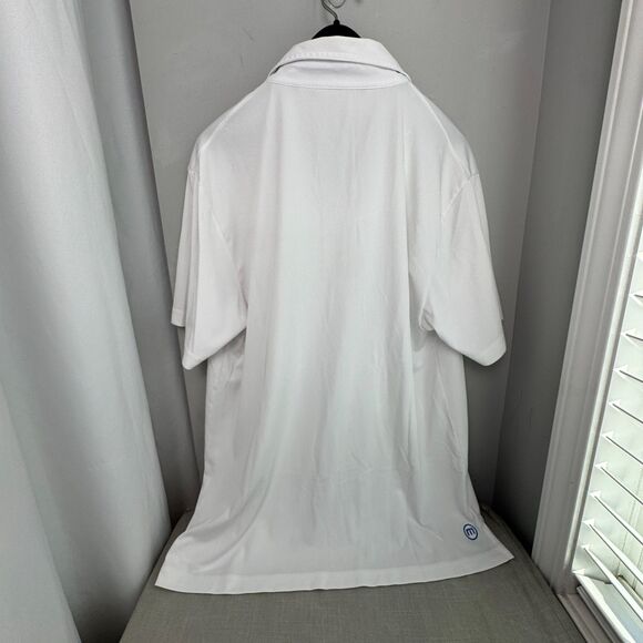 TravisMathew Men’s XL Golf Polo Shirt White Blue Logo & Stitching Cotton Blend - Picture 6 of 7